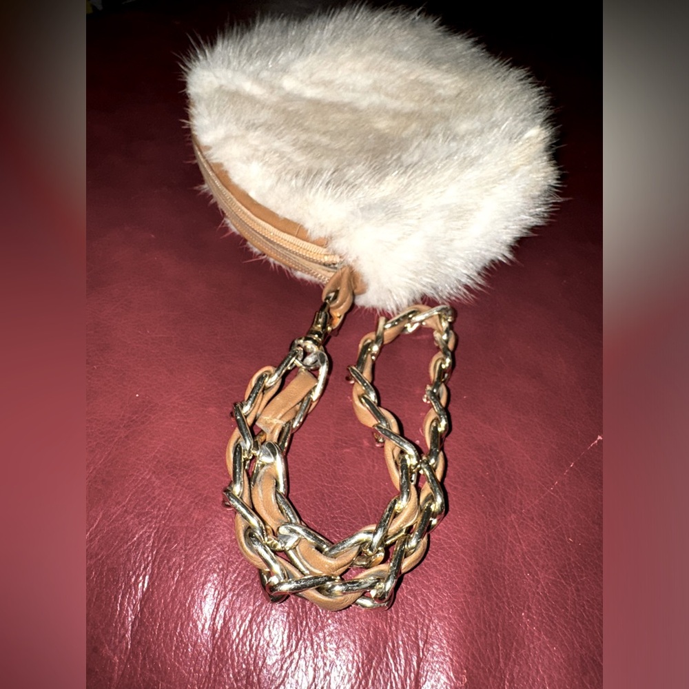 Paolo Masi creme’ coloured fur genuine leather wristlet bag made in ITALY
